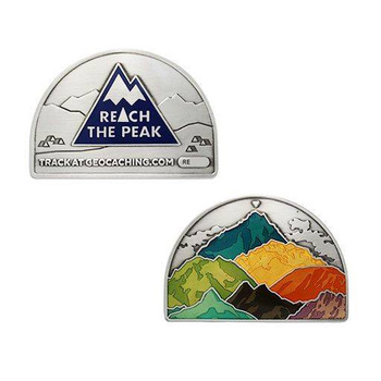 Reach the Peak Geocoin - Antique Silver